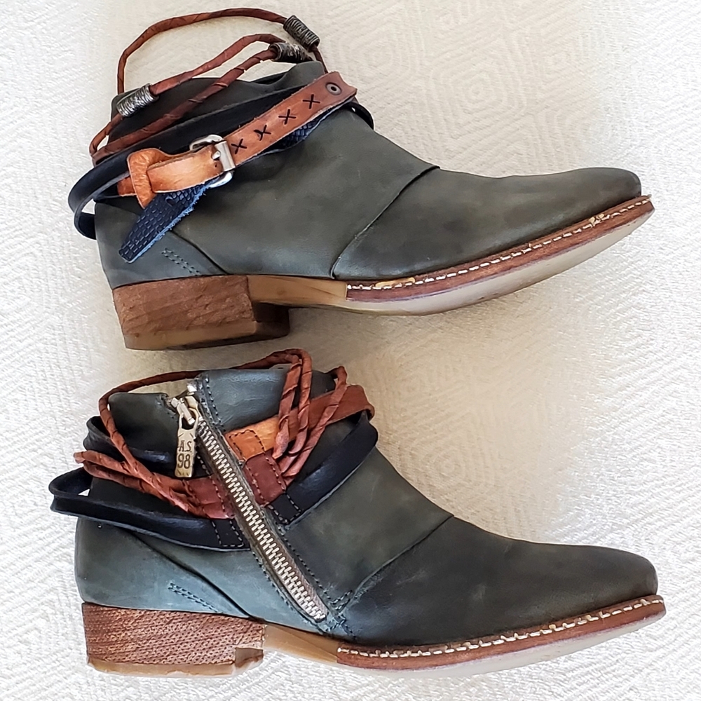 A.S. 98 Green Leather Ankle Strappy Accent Rugged Boot, Wm EU 40, US 9-9.5, - Picture 8 of 16